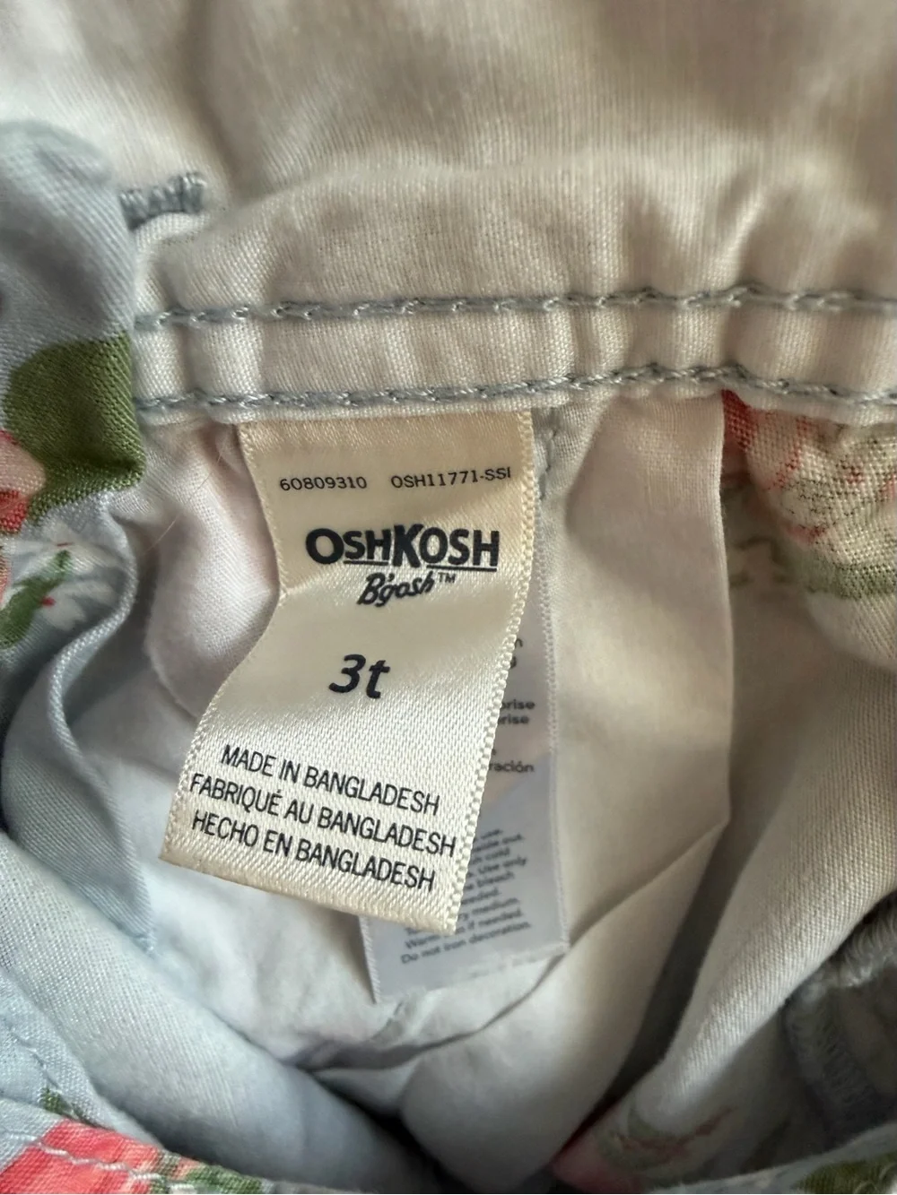 OshKosh B'gosh Girls 3T Pink Embroidered Tee with Light Blue Peach Shortall Set